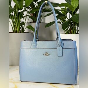 🩵 EUC Coach Casey Crossgrain / Saffiano Leather Tote in Light Blue with COA.